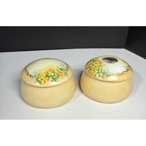 Antique Hand Painted Bavaria Rose Porcelain Trinket Box Set Signed Wagner